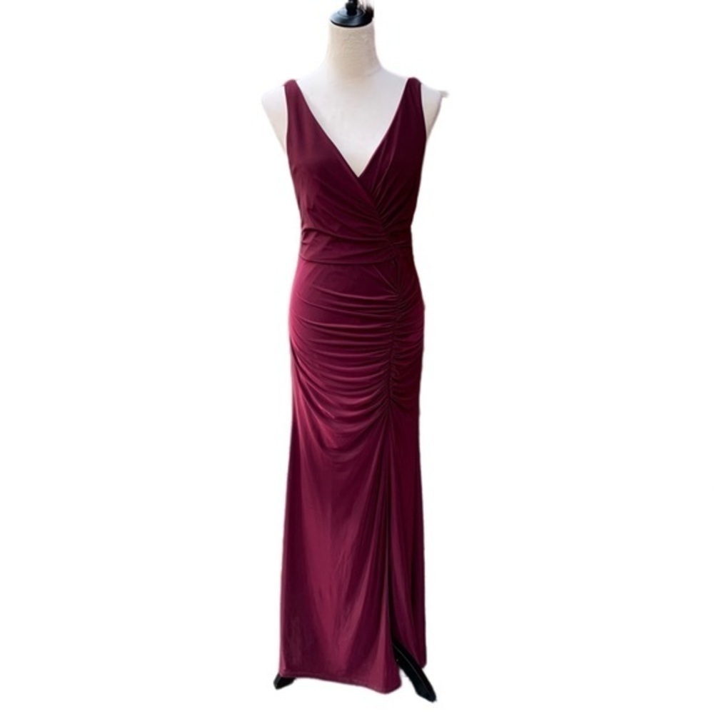 DB STUDIO Ruched Jersey V-neck Sheath Dress in Wine Red Size 6 Bridesmaid Formal